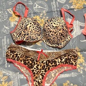 Aris Coral and Leopard Print Bra